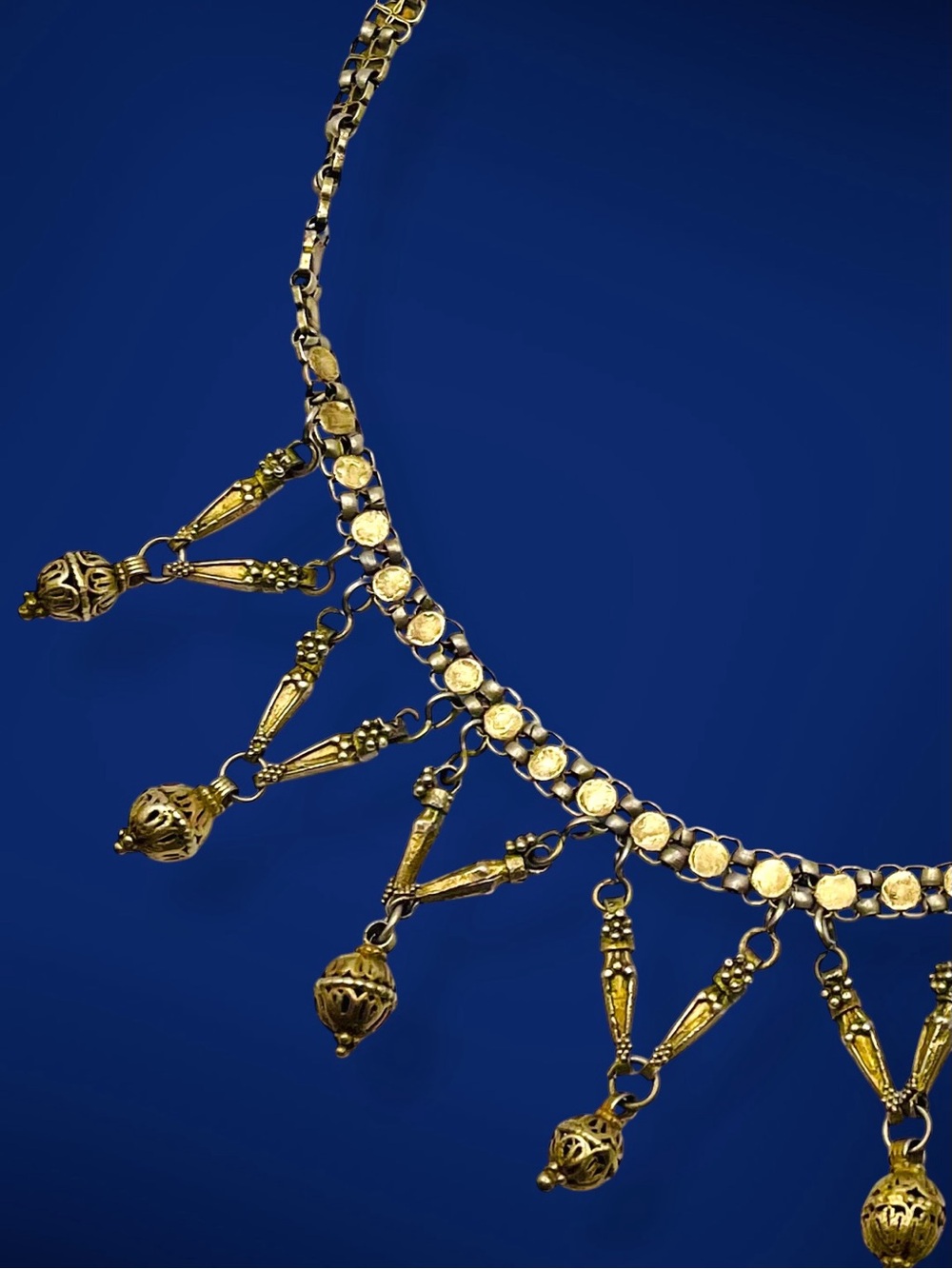 Vintage Ethnic Brass Festoon Bib Necklace Dangle Fringe Drop Statement - Picture 5 of 15